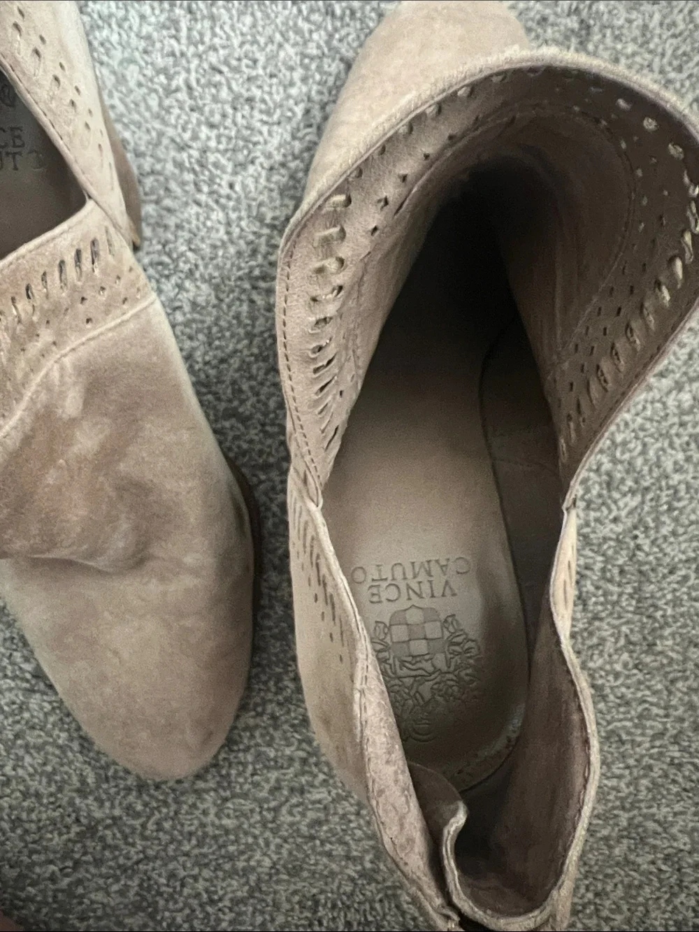 Vince Camuto Taupe Suede Cutout Ankle Booties - Women